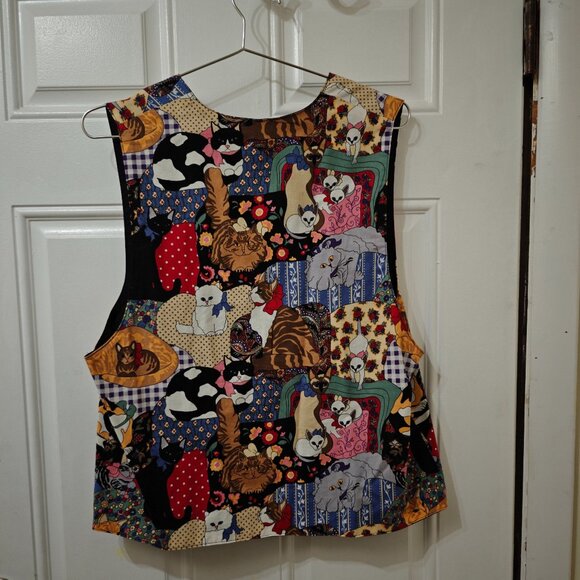 Vintage Double sided Cat Print Vest Women's Approx Size M - Picture 2 of 3